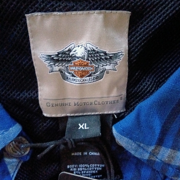 Harley-Davidson's 115th Anniversary Blue Plaid Women's Short-Sleeve Shirt XL NWT - Picture 5 of 9